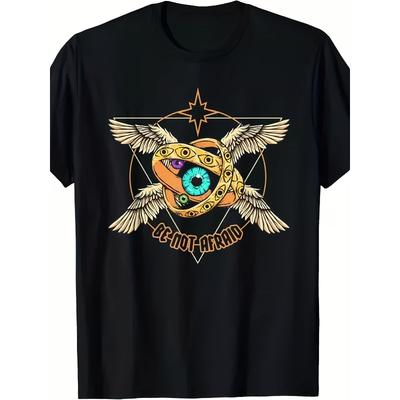 Europäische Größen Herren Präzises Engels-Grafik-T-Shirt - Retro-Tee mit Gold- & Augen-Design, Bequeme Freizeit- & Sportbekleidung, Ganzjahreshemd