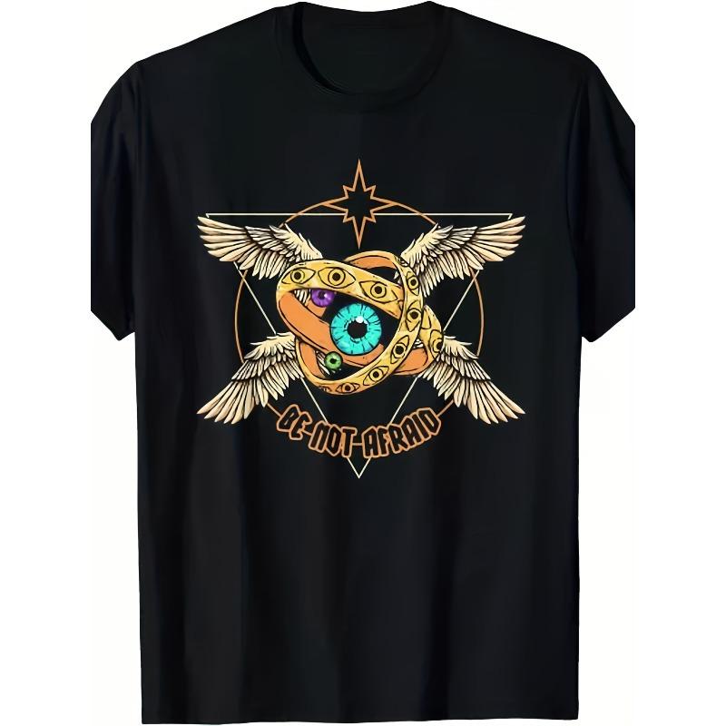 

European sizes Men S Accurate Angels Graphic T-Shirt - Retro Tee with Golden & Eye Design, Comfortable Casual & Sportswear, All-Season Shirt 4XL чорний