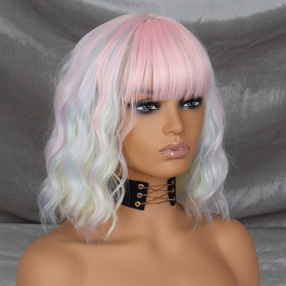 LISI HAIR Perucă Bob Scurt Ondulat pentru Femei, cu Breton, Fibră Sintetică, Cosplay, Purtare Zilnică, Perucă Scurtă Ondulată pentru Femei