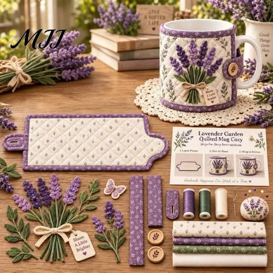 Creative Quilt Supplies for Teens Quilted Mug Cozy DIY Kit, Hummingbird Butterfly Flower Garden Sleeve Fabric Crafting Projects Sewing Craft