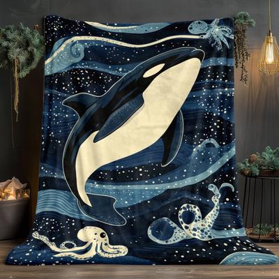 Orca Wal Ozean Flanell Decke Weich Leicht Ganzjahres Überwurf für Sofa Bett Reise Meeresleben Design Geschenk
