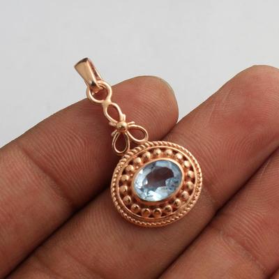 Blautopas-Anhänger mit Rosévergoldung, 925er-Sterlingsilber, Geburtsstein Dezember, Schmuck für Damen