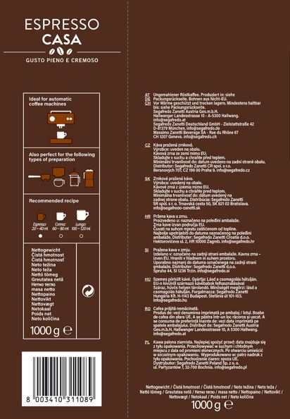 Segafredo Espresso Casa Kaffeebohnen Mischung 1000g 1kg