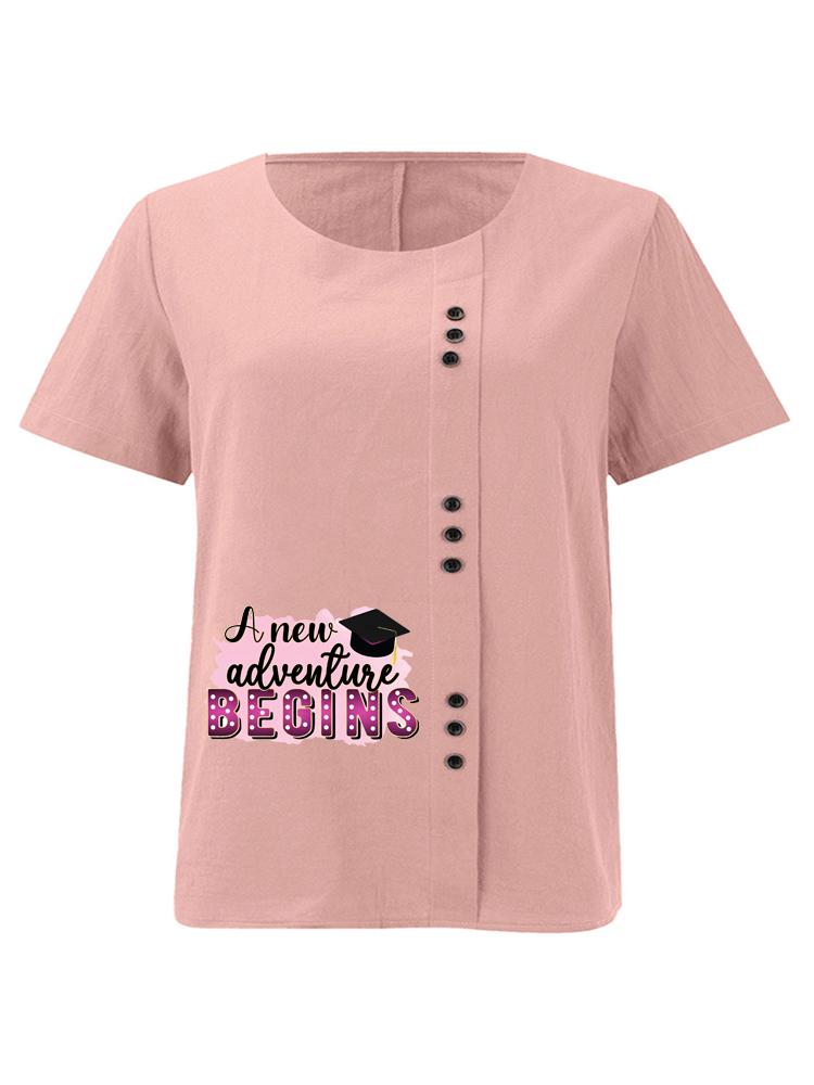 Women s Fashion Black Letters Print Shot Sleeve T-shirt Loose Cotton Shirt Casual Loose Summer Blouse Tops Plus Size S розовый