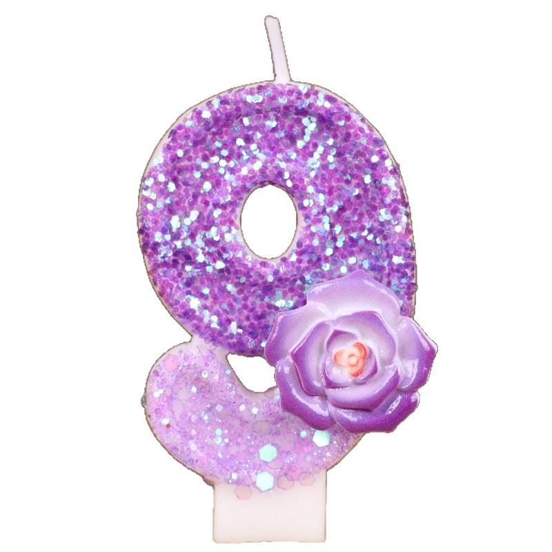 Purple Flower Number Birthday Candle Cake Decoration Party Handmade Number Candle 0-9