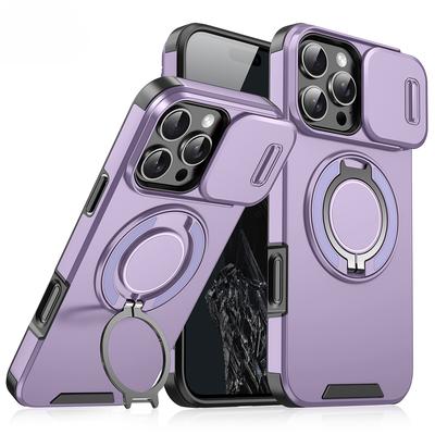 Ochranné pouzdro na fotoaparát Heavy-Duty Armor Slide pro iPhone 16 15 14 13 12 11 Pro Max Plus magnetický otočný prstencový kryt stojanu o 360°