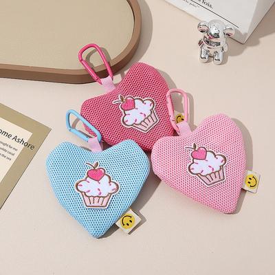 Cute Solid Color Mobile Phone Lanyard Change Bag Cartoon Mesh Keychain Earphone Bag Student Card Bag Mini Storage Bag