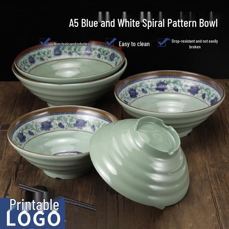 Jingyu Melamine Blue & White Chinese Noodle Bowl