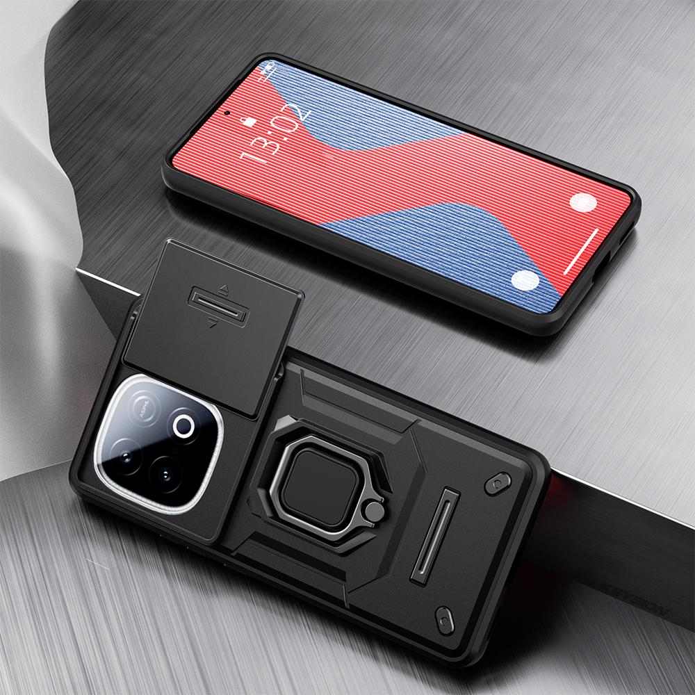 KEYSION Shockproof Armor Case for for IQOO Z10 Turbo Pro 5G Slide Camera Protection Ring Stand Phone Cover for IQOO Z10 Turbo 5G