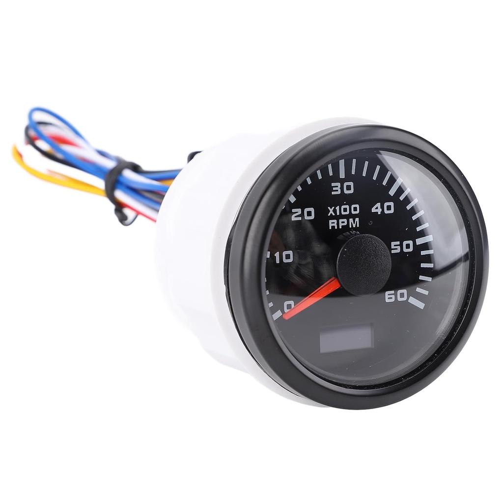 Tachometer Gauge, 52mm 2inch Car 6000RPM Automotive Tachometer with Hour Meter, 7 Color Backlight RPM Meter Kit for Truck Tractor Car RV Boat (White