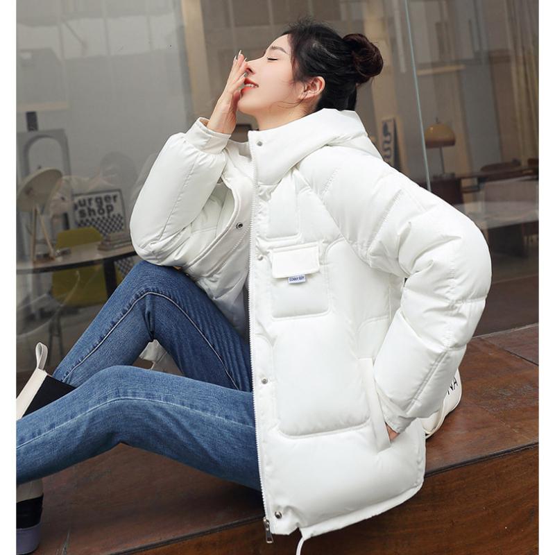 Herbst Winter Verdicken Warme Parka Frauen Casual Große Tasche Einfarbig Lose Mit Kapuze Mantel Baumwolle Gepolsterte Jacken Outwear