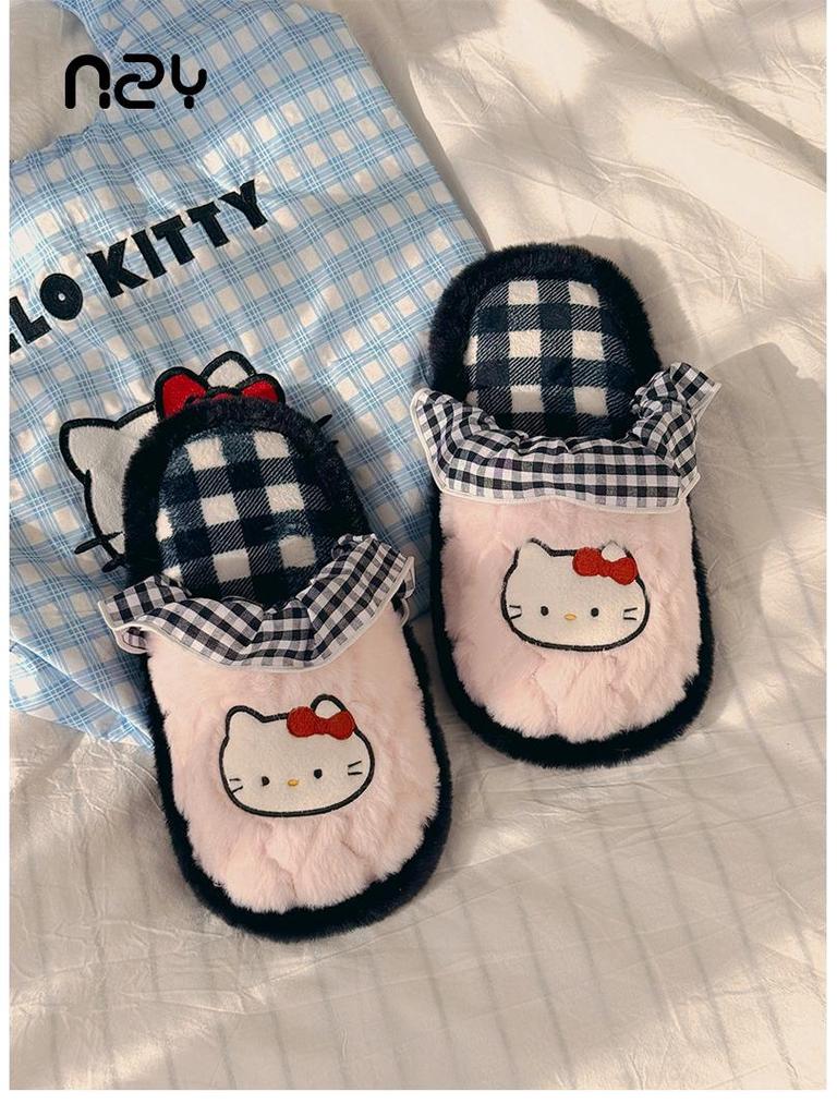 Cute Kitty Bow Slippers: Women's Non-Slip Comfortable Cotton Indoor Shoes for Autumn and Winter