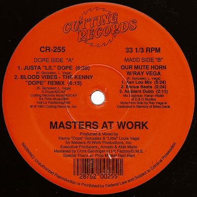12inch Record MASTERS AT WORK Justa Lil Dope Our Mute Horn CR255 CUTTING 1991 US Dance Electronica Used