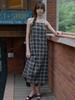 Elssibeui Cotton Plaid Check Strap Dress_Black