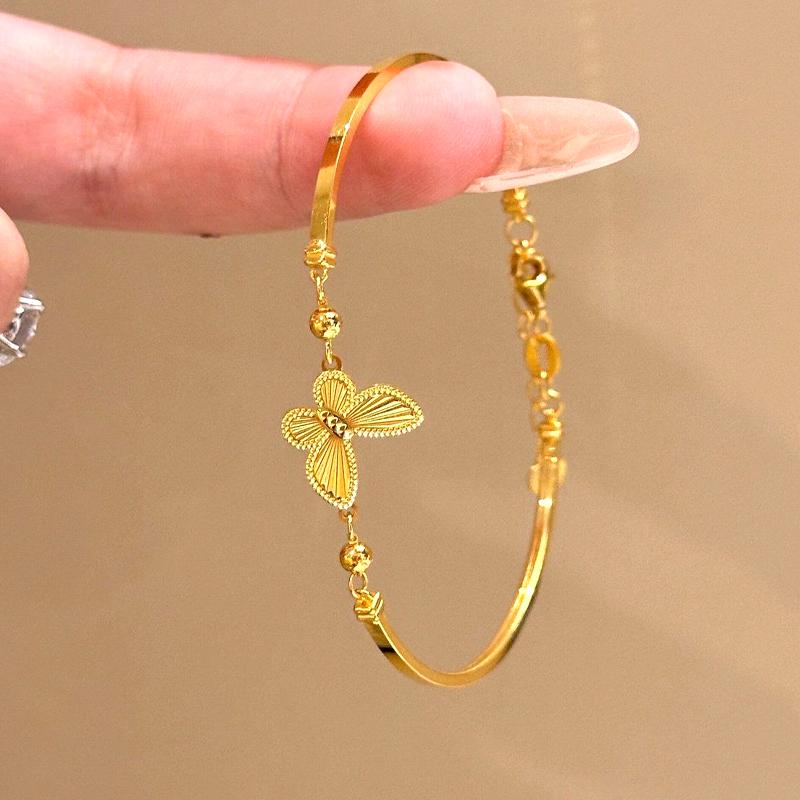 Korean Exquisite Golden Butterfly Bracelet for Women Light Luxury Shiny Zircon Elegant Bangle Party Banquet Charm Jewelry Gift