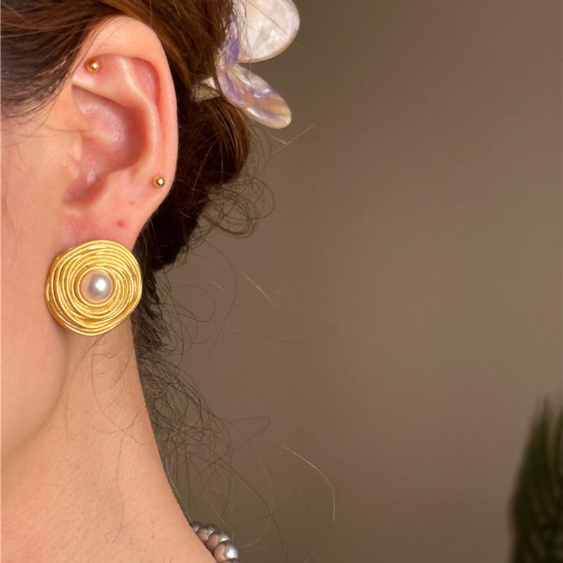 Punk Warp Round Big Ball Metal Stud Earrings For Women Classic Vintage Gold Color Pierced Earrings Steampunk Jewelry