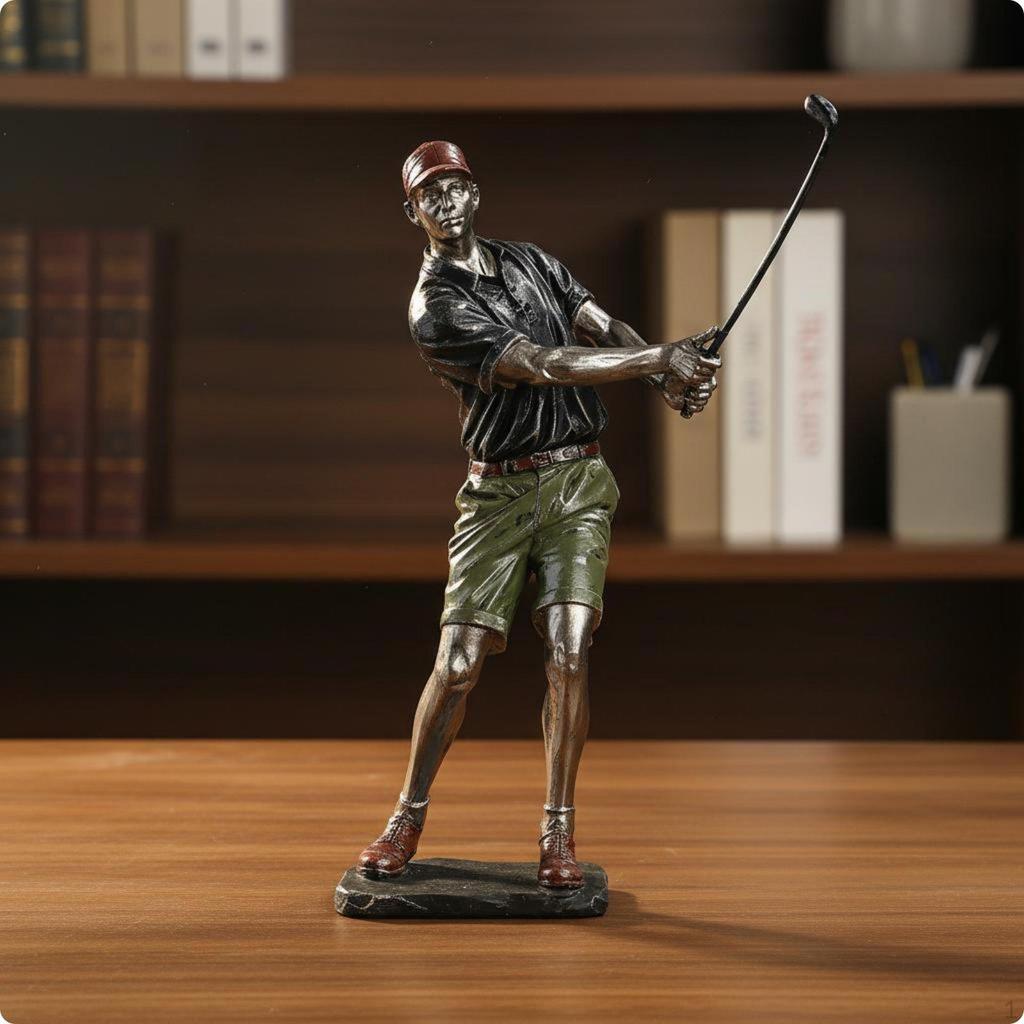 Golf Resin Figurine Tabletop Decoration Player 3D Golfer Statue for Office, Study