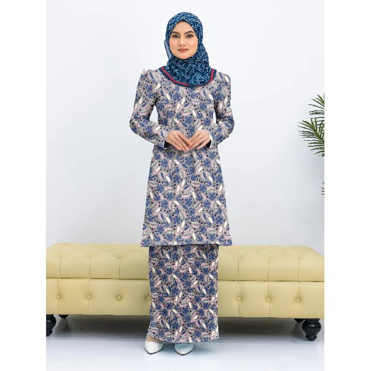 

2025 Новый мусульманский принт с узором Pahang Kurung Женский элегантный костюм Традиционный ретро удобный дышащий модный женский наряд 4XL зелёный