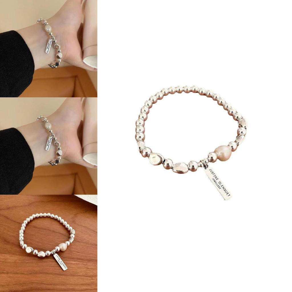 Stylish Irregular Pearl Silver Bracelet Handmade High-end Women's Fashion Accessory