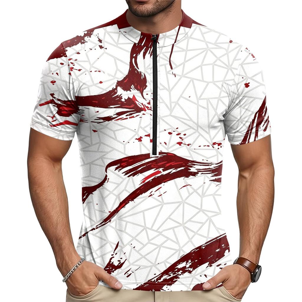 Men's Short Sleeve Cycling Jersey Breathable Quick Dry Fabric Half Zip Front Crew Neck Lightweight Sportswear for Outdoor Riding