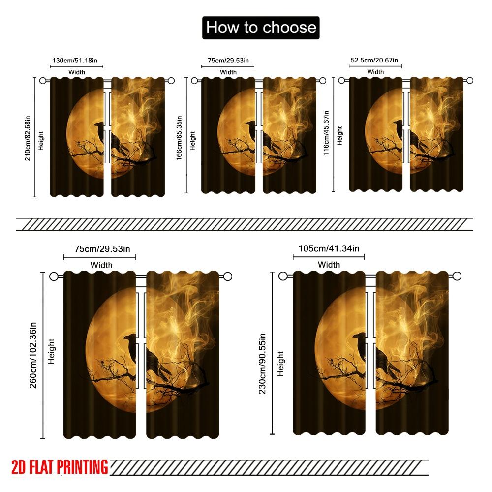 2Pcs,2D Plane Printing Print Curtains Halloween Ghost (2) Versatile 100% Polyester (Without Rod) Home Decor Ldeal For Various