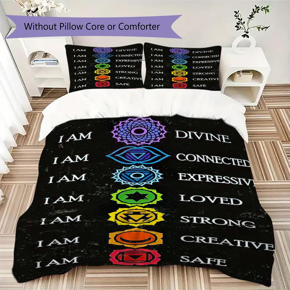 1PC Chakras Theme Bedding Quilt Set Quilt Cover Pillowcase Home Decoration Birthday Gift (1 * duvet cover + 2 * pillowcase, without core)A11