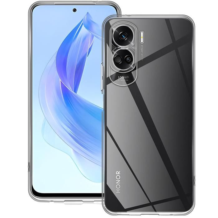 Case and Neck Strap for Honor 90 LITE - Transparent Soft TPU Adjustable Black Cord Phonillico®