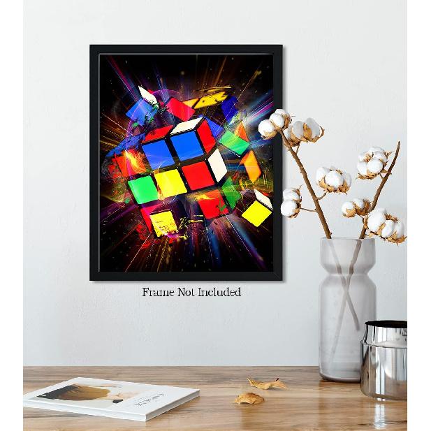 Govivo Exploding Rubik's Cube - Wall Art Decor Print with a Black Background - Unframed Artwork Printed On Photograph Paper