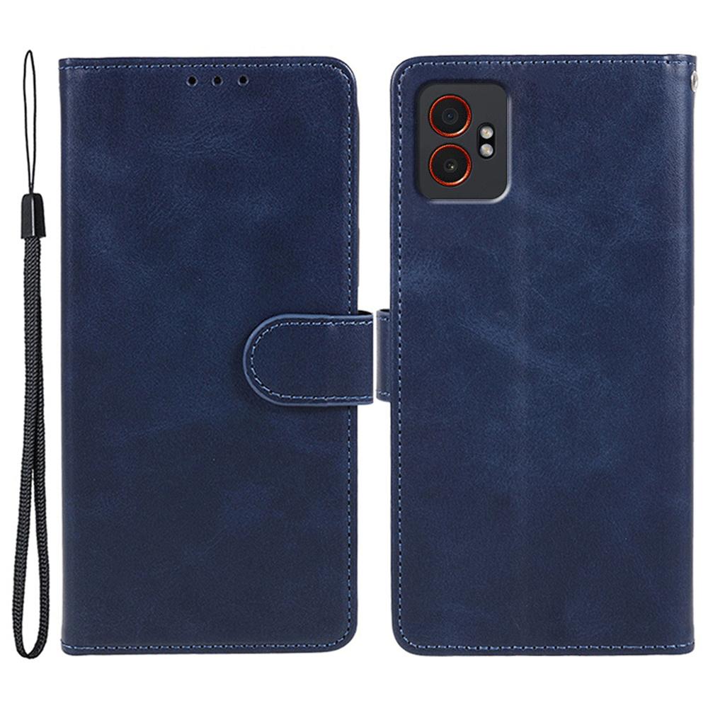 For Samsung Galaxy XCover7 Pro Case Calf Texture PU Leather Wallet Phone Cover with Wrist Strap