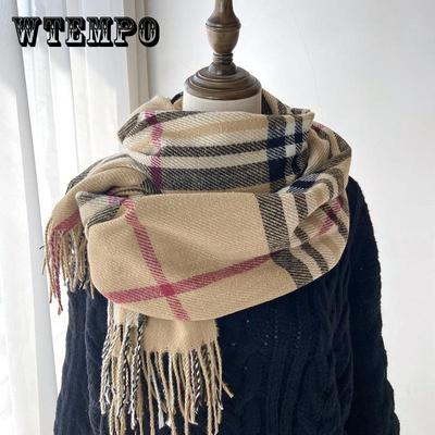 Φουλάρι Γυναικείο Φθινοπωρινό και Χειμερινό Σάλι Διπλής Χρήσης Μεσαίου και Μακριού Μήκους Απομίμησης Κασμίρ Βρετανική Καρό Ζεστό Φουλάρι με Κρόσια