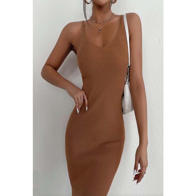 

Женские весенне-летние модные повседневные платья с V-образным вырезом и бретелькой через шею L коричневый