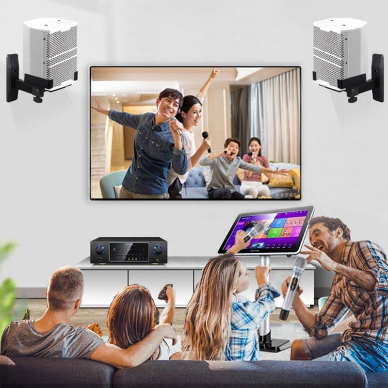 Supporto da Parete in Metallo per Altoparlanti per Sistemi Surround Regolabile Profondità 5-12 Pollici Rotazione 180° Inclinazione 15° con Pad Antivibrazione