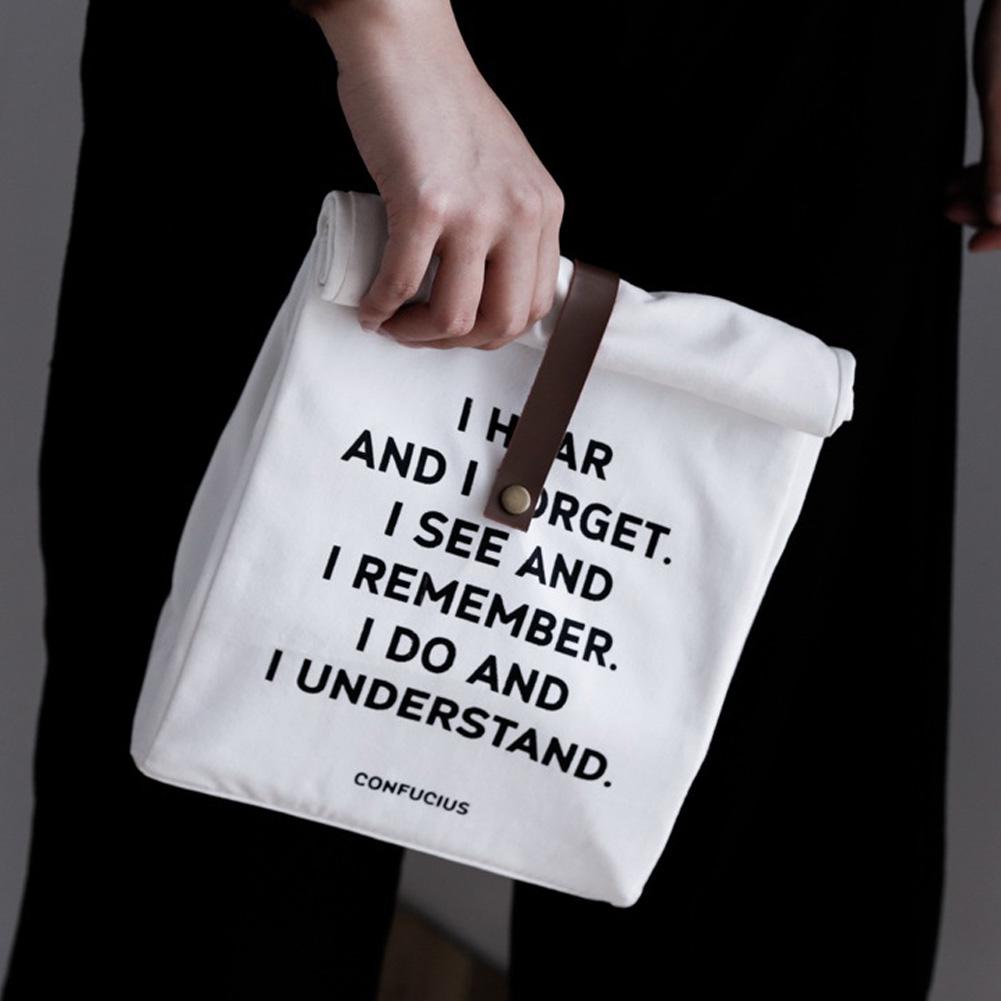 Simple Letter ihere Lunch Box Insulation Bag Picnic Bag Small Fresh Multipurpose Cloth Bag 990₽