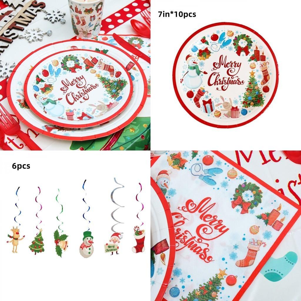 Merrychristmas Santa Claus Christmas Party Supplies Paper Plate Cup Set