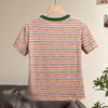 Women's Sweet Striped Round Neck Crop Top