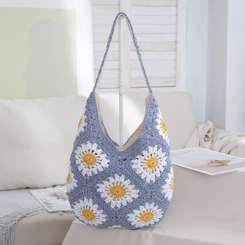

Женская Сумка на Плечо Бохо Соломенная Сумка под Мышку Летняя Пляжная Плетеная Сумка под Мышку Ажурная Цветочная Повседневная Крючком Сумка-Тоут Сумки для Покупок синий