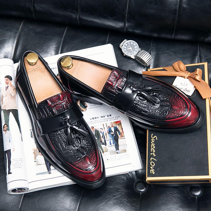 Elegantní pánské mokasíny Pánské kožené ležérní boty s luxusním krokodýlím vzorem pro venkovní nošení, řízení, do kanceláře, na obchodní jednání, všestranné