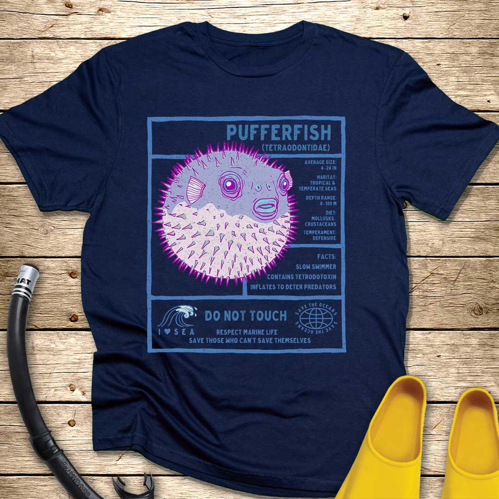 Pufferfish Facts T-Shirt | Marine Life Graphic Tee, Ocean Lover Gift M