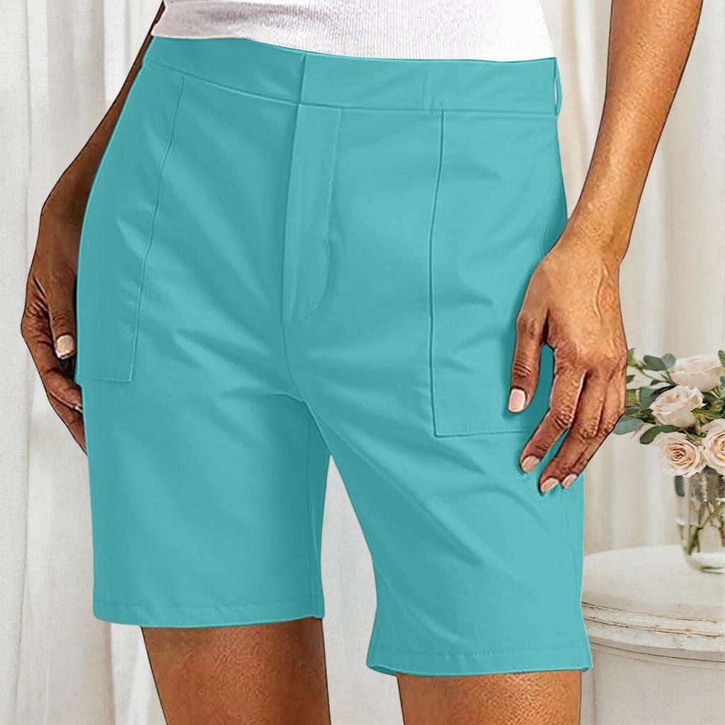 Women's Casual Mid-Length Shorts with Semi-Elastic Waistband and Front Pockets Suitable for Everyday Wear and Outdoor Activities