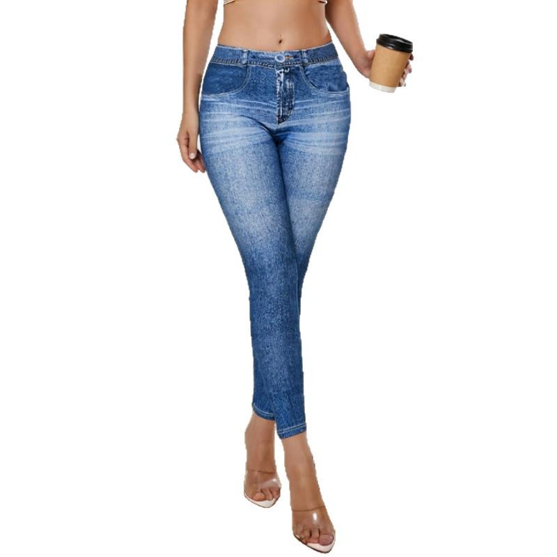 25 Women's High Waist Imitation Denim Slimming Butt-Lifting Yoga Pants - Perfect for Fitness, Running, and Casual Wear.