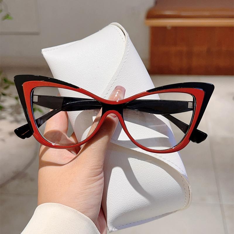 KAMMPT Übergroße Katzenaugenbrille Damen Neue Mode Vintage Patchwork Trend Rahmen Trendig Schick Blaulichtblockierende Brille