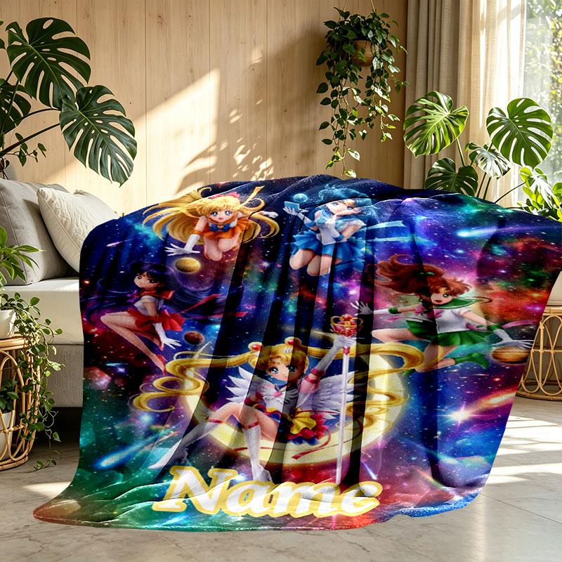 Custom Name Personalized Sailor Moon Print Blanket, Home Decor, Bedroom, Sofa, Camping, Couch, Gifts for Birthday Christmas