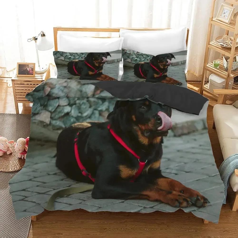 Rottweiler Bettbezug Twin Schwarz Rottweiler Twin Bettwäscheset Tiermotiv Für Hundeliebhaber Polyester Doppel Queen King Steppdeckenbezug