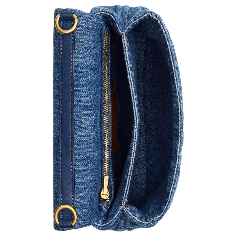 Coach Tabby 20 Times Square Gewatteerde Logo Denim Schoudertas Klein Dames Messing met Donkerblauw