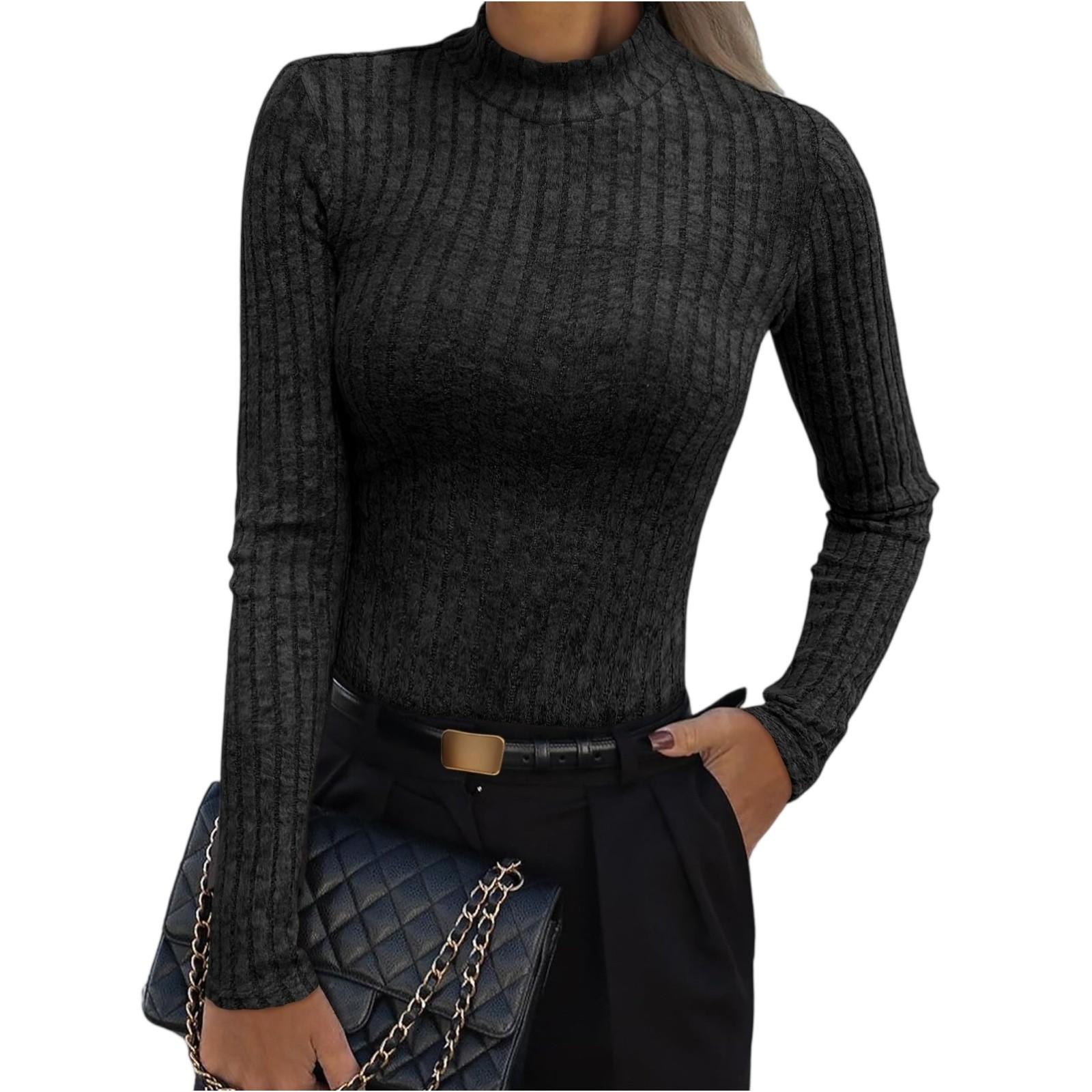 

Women s Fashionable Round-neck Long-sleeved Solid-color Pullover Casual Top L чорний