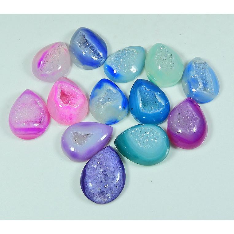 

150Cts. Dyed Druzy Agate Cabochon Loose Gemstone 13Pcs Lot 14X19MM SY-14