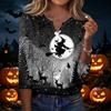 Women's Casual Halloween Print V Neck Button Front Three Quarter Sleeve T Shirt Top for Fall Seasonal Wear