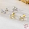 Girls 925 Sterling Silver Korean Sweet Bow Bead Screw Stud Earrings for Women Girls Minimalist Fine Jewelry