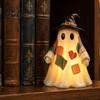 Halloween Tabletop Ornaments Lighted Vintage Patchwork Ghost, LED Light Up Ghost with Pumpkin Lantern, Spooky Indoor Party Supplies Cute Decor