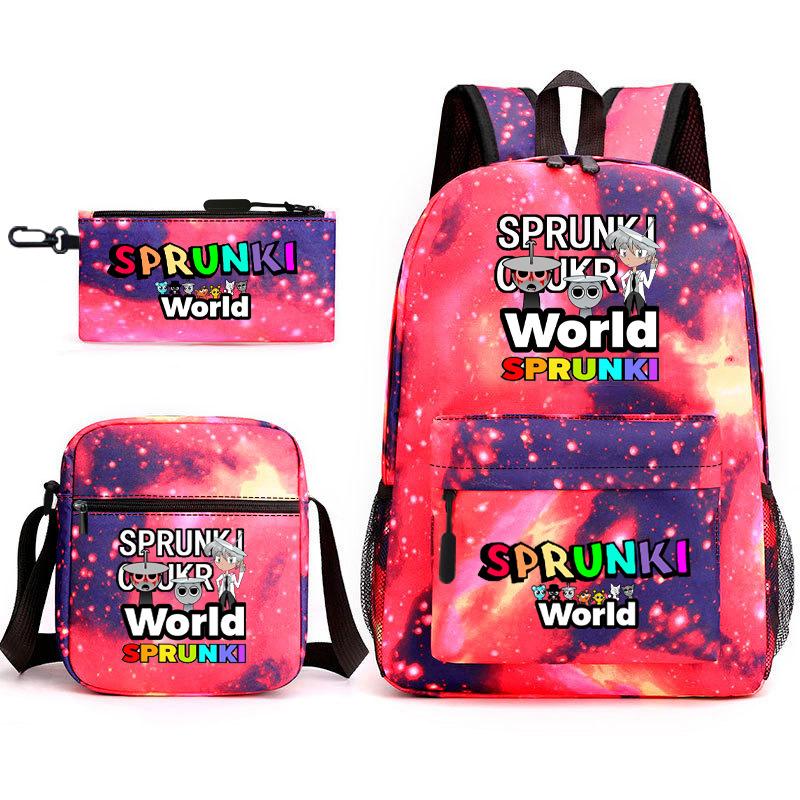 New rhythm box game merchandise primary school bag sprunki cartoon starry sky backpack 3-piece set D